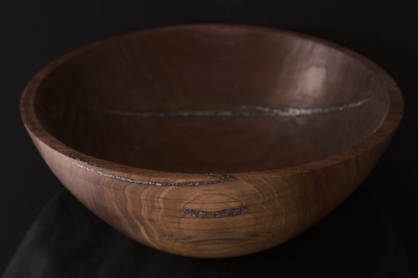 Large Black Walnut Bowl with Aluminum Inlay - Image 3